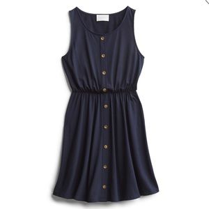 French Grey Navy Button Detail Dress